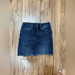 American Eagle  Dark Blue Denim Mini Skirt with Frayed Hem